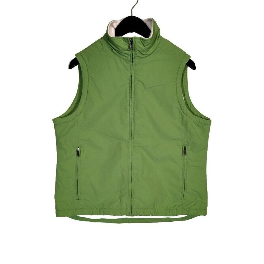LL Bean Women Vest Soft Shell Fleece Lined Size M Reg Lime Green Full Zip Jacket